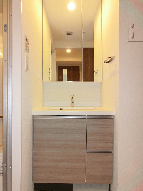 洗面設備　左下にヘルスメーター入付独立洗面室です