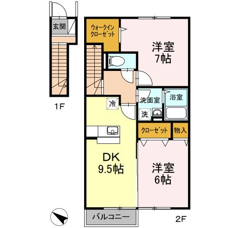広島市安佐南区緑井のアパートの間取り
