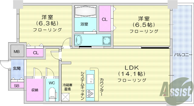 仙台市泉区泉中央のマンションの間取り