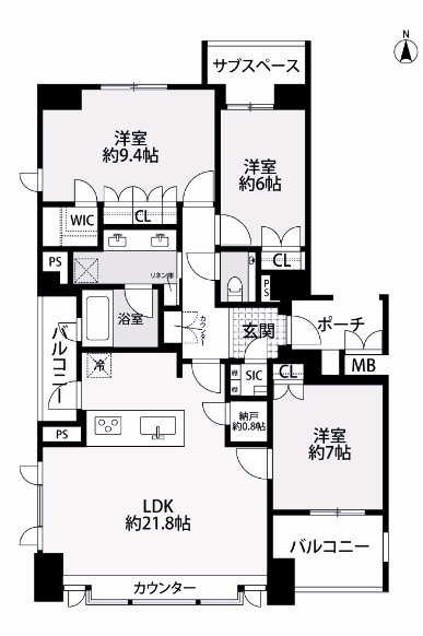 芦屋市山芦屋町のマンションの間取り