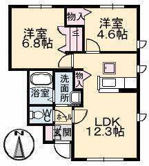 松山市竹原のアパートの間取り