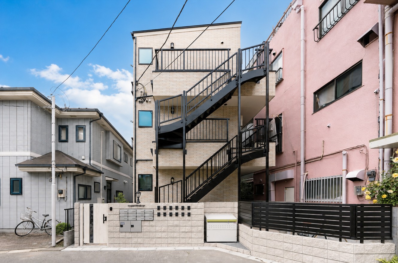 建物外観　ウッドデッキ付きのお部屋で新生活を始めませんか？