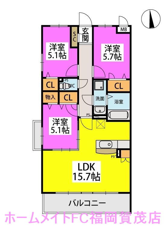 地下鉄七隈線 次郎丸駅 徒歩8分 3階建 築8年の間取り写真