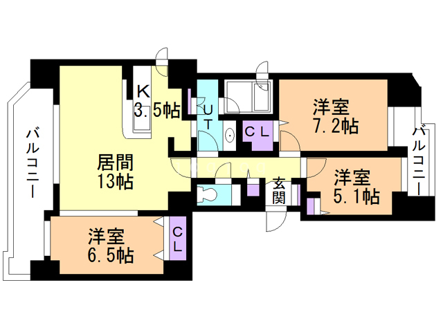 札幌市東区北十三条東のマンションの間取り