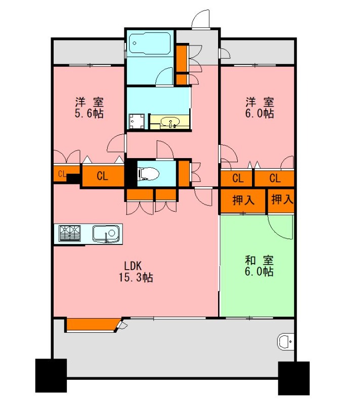 福岡市中央区平尾のマンションの間取り