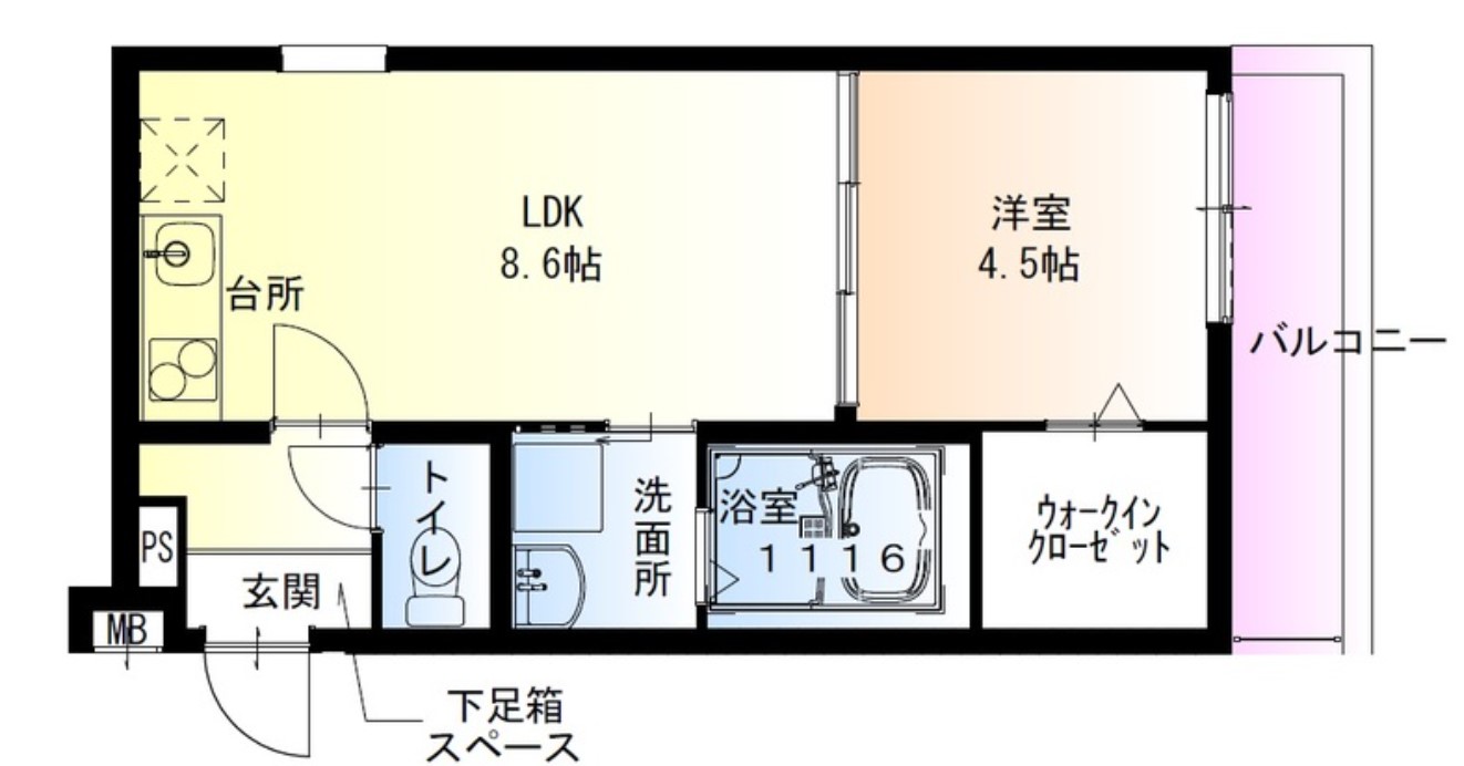 東大阪市友井のアパートの間取り