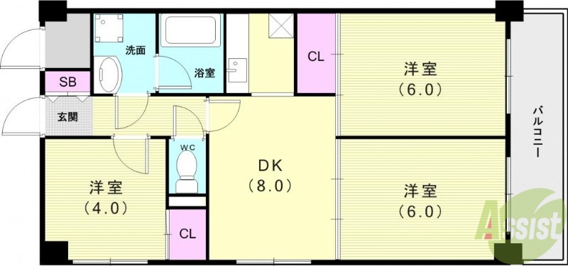 神戸市垂水区塩屋町のマンションの間取り