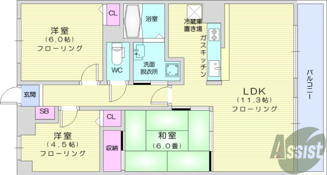 仙台市青葉区栗生のマンションの間取り