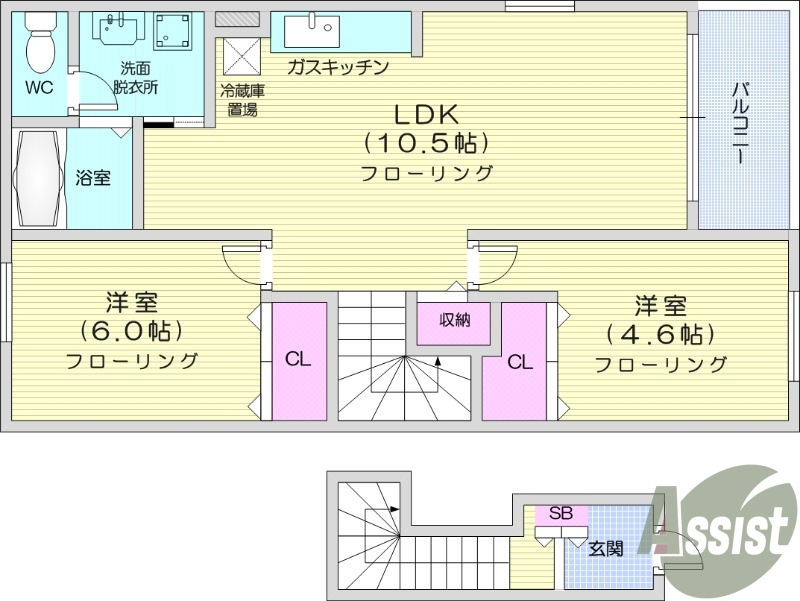 仙台市青葉区郷六のアパートの間取り