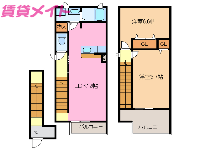 松阪市嬉野中川新町のアパートの間取り