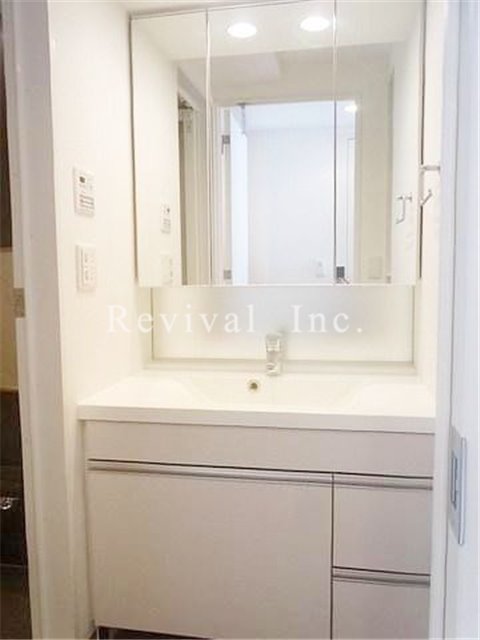 洗面設備　大きな独立洗面台でございます