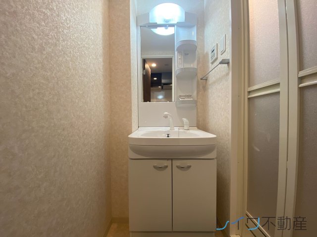 洗面設備　ゆったりとスペースのある洗面所