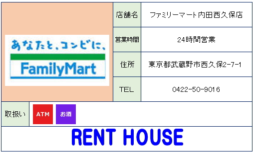 コンビニ　ファミリーマート内田西久保二丁目店（コンビニ）まで79m