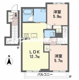 【岡山市中区西川原のアパートの間取り】