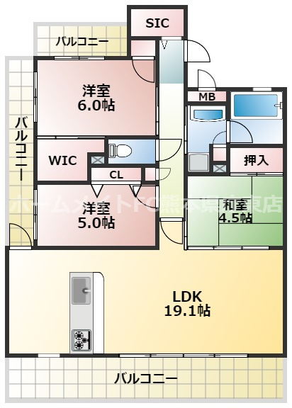 熊本市東区若葉のマンションの間取り