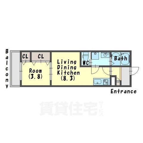 大阪市城東区中浜のアパートの間取り