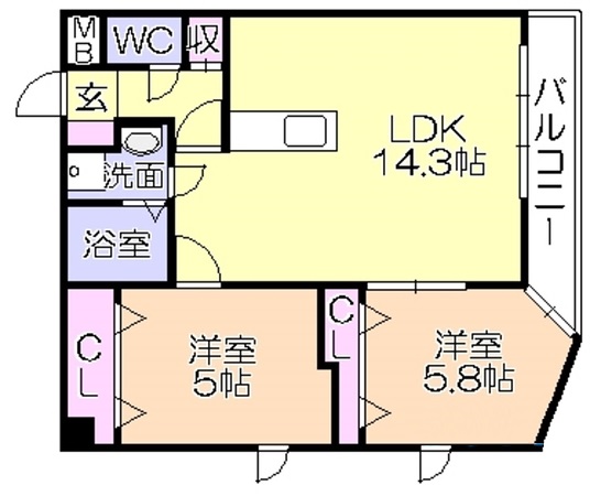 西鉄天神大牟田線 花畑駅 徒歩6分 5階建 築16年の間取り写真