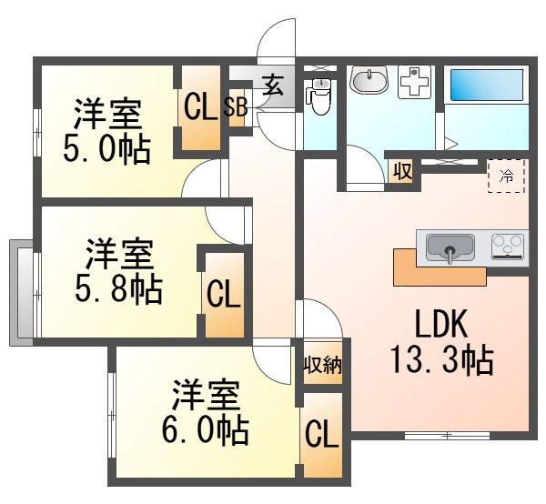 尼崎市東園田町3丁目共同住宅の間取り写真