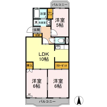 【小田原市栢山のマンションの間取り】