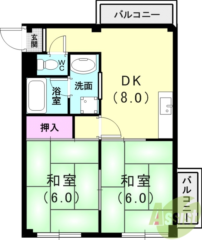 神戸市長田区平和台町のマンションの間取り