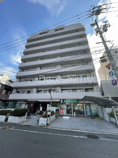 岡山市北区中山下のマンションの建物外観