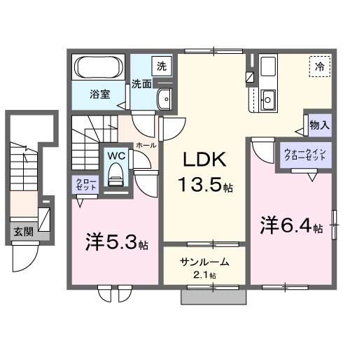 京丹後市大宮町河辺のアパートの間取り