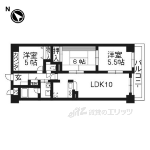 京都市伏見区石田桜木のマンションの間取り