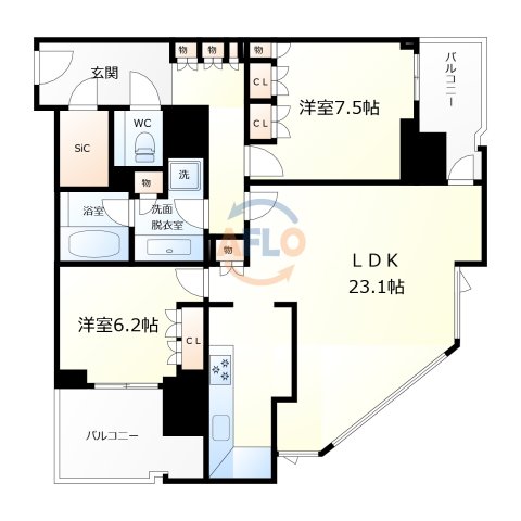 大阪市北区大深町のマンションの間取り