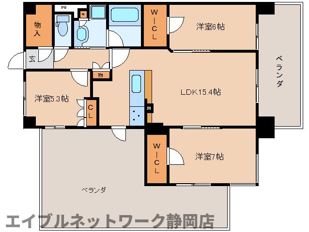 静岡市葵区長沼のマンションの間取り