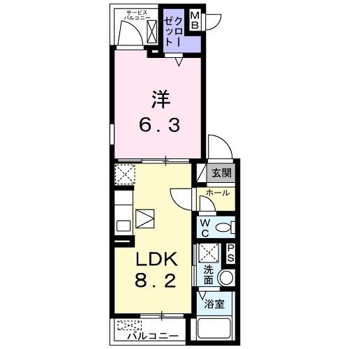 福山市南蔵王町のアパートの間取り