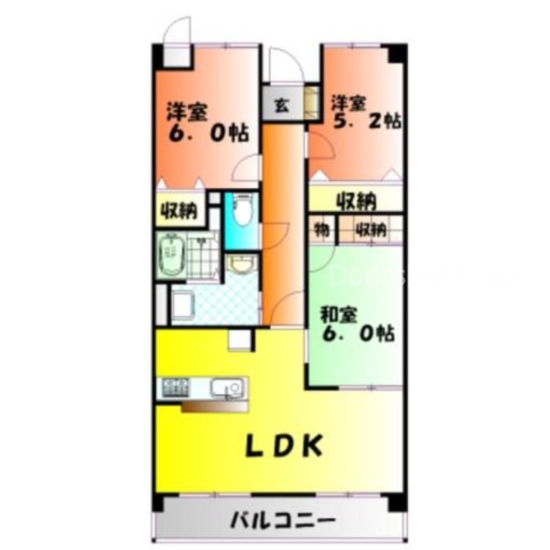 岡山市北区高柳西町のマンションの間取り