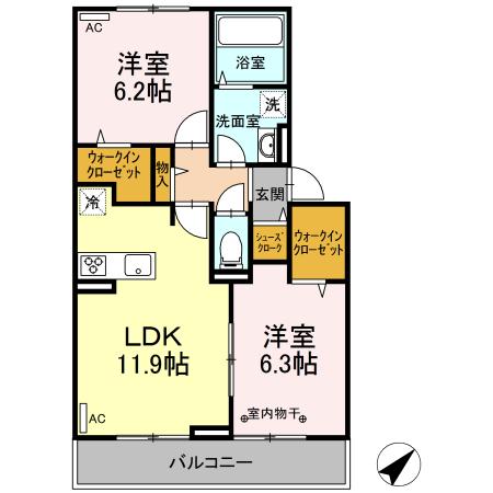 福岡市東区香住ヶ丘のアパートの間取り