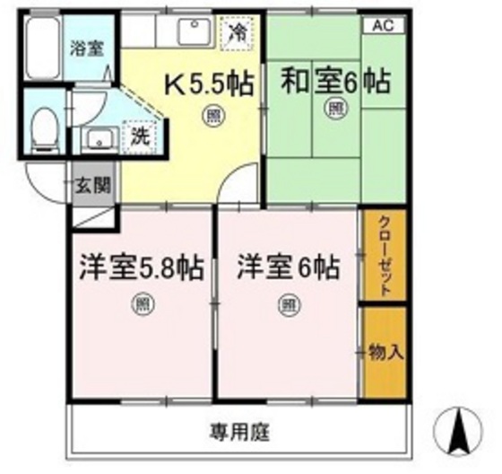 岡山市北区中仙道のアパートの間取り