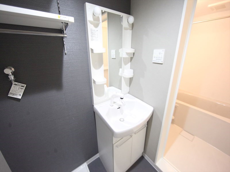 洗面設備　脱衣所　独立洗面台（シャンプードレッサー付）収納スペース有