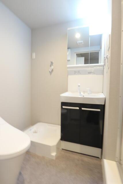 洗面設備　独立洗面台、小物を置くことができて便利です