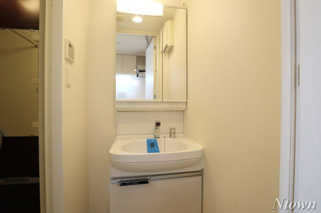 洗面設備　独立洗面台、小物を置くことができて便利です