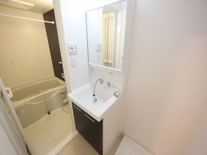 洗面設備　脱衣所　独立洗面台（シャンプードレッサー付）収納スペース有