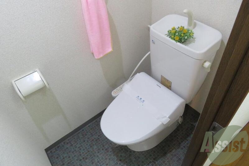トイレ　床のタイルもちょっとおしゃれ、ウォシュレットも欲しい機能です