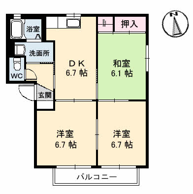 尾道市向東町のアパートの間取り