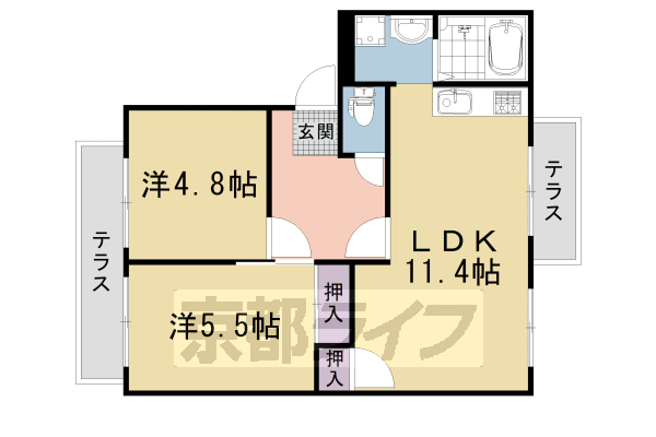 京都市右京区鳴滝春木町のアパートの間取り