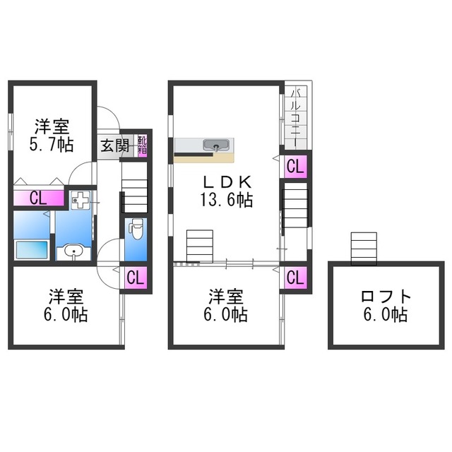 大阪市西区南堀江のアパートの間取り