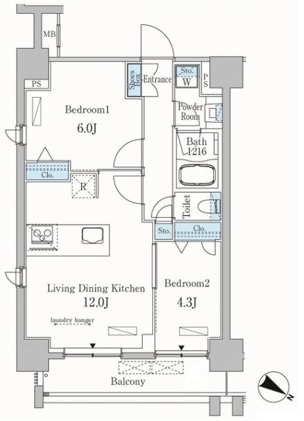 港区南麻布のマンションの間取り