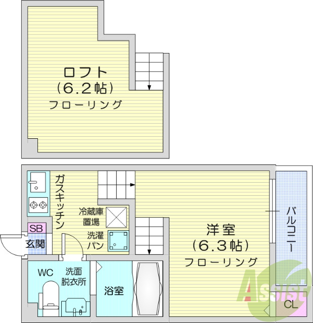 仙台市青葉区荒巻神明町のアパートの間取り