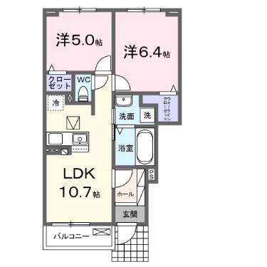 熊本市北区龍田のアパートの間取り