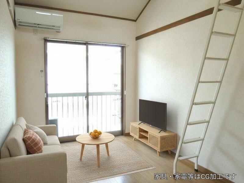 居室・リビング　エアコン付で、快適に過ごせます（家具・家電等はCG加工です）