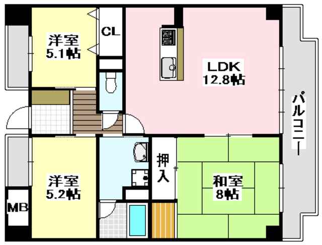 摂津市千里丘東のマンションの間取り