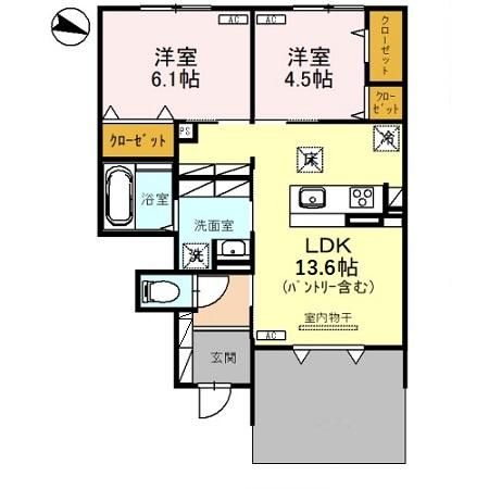 新潟市東区紫竹のアパートの間取り