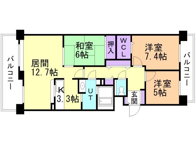 北広島市松葉町のマンションの間取り