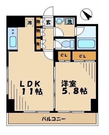 稲城市東長沼のマンションの間取り