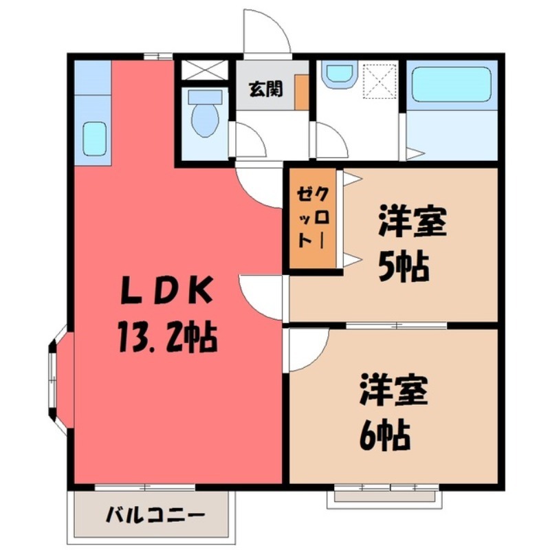 下都賀郡壬生町大字安塚のアパートの間取り